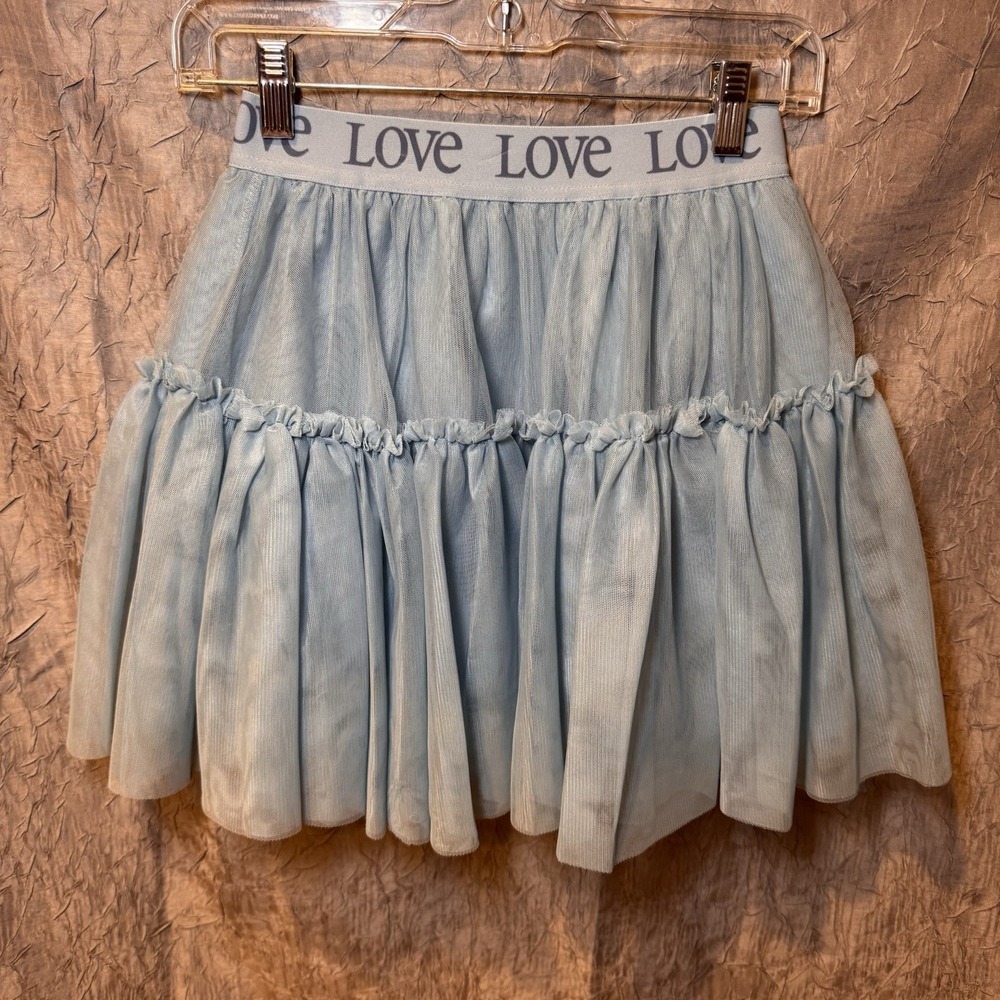 365 Kids Girl Tulle Tutu Puff Tiered Skirt "Love" Flexible Waist Sz 10 Blue